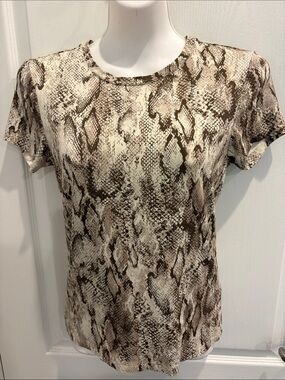 L'AGENCE Ressi Tan Snake Print Short Sleeve Top Size S